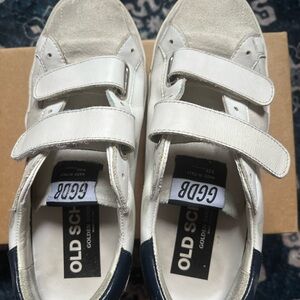 Golden Goose White and Blue Velcro Sneakers